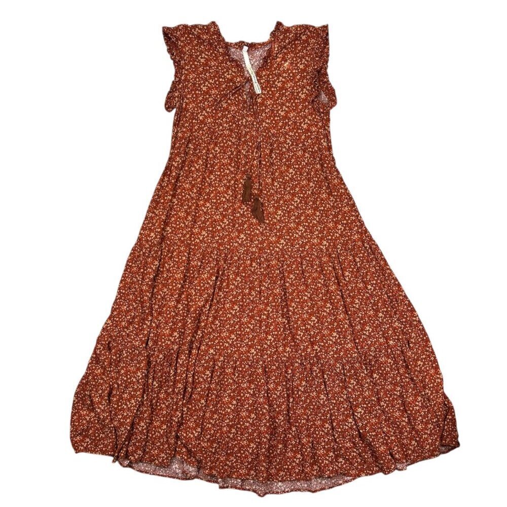 Anthropologie Uncle Frank Tiered Ditsy Floral Boho Dress XS Tassel Ruffle Cottag - Picture 1 of 5